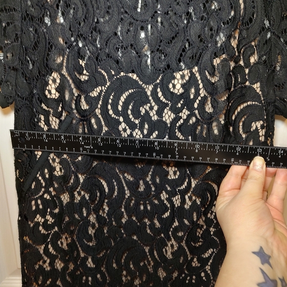 AnnTaylor Loft Size 6 Elegant Dress Women New Years Eve Black Lace Nude Underlay - Picture 8 of 9